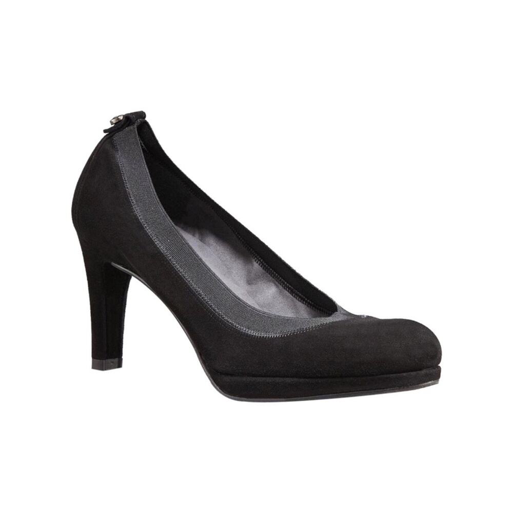 Stuart Weitzman Black Suede Elastic Trim Heel - image 1